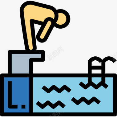 泳池游泳池健身馆3线性颜色图标图标