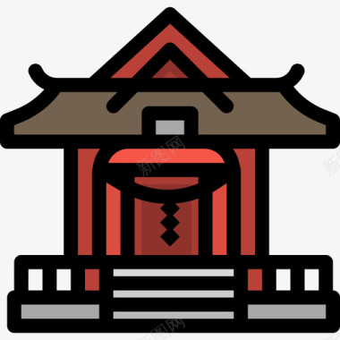 神社日本53线性颜色图标图标