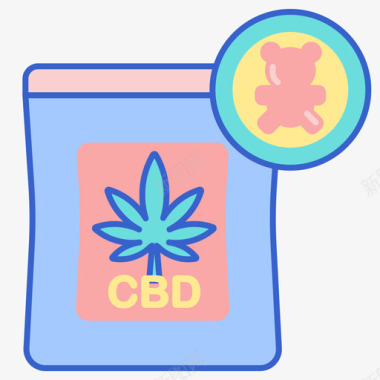 生奶油Cbd树胶Cbd油2线性颜色图标图标