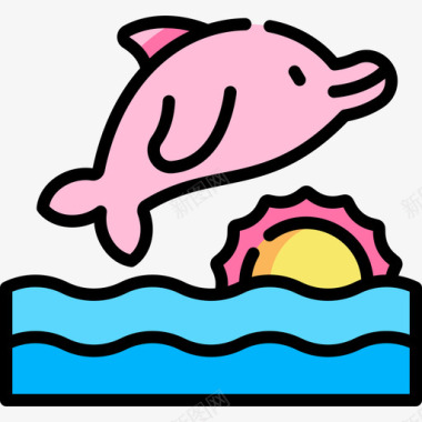 海豚风景71线性颜色图标图标