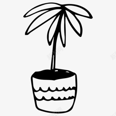 室内植物手绘盆栽图标图标