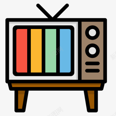 电视复古17线性颜色图标图标