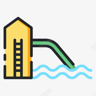 水滑梯水滑梯游泳16线性颜色图标图标