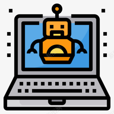 机器人计算机和笔记本电脑5线性颜色图标图标