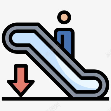 博物馆展览87号博物馆自动扶梯线性颜色图标图标