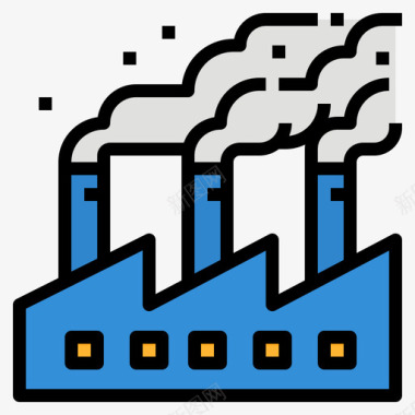 污染的河流工厂空气污染3线性颜色图标图标