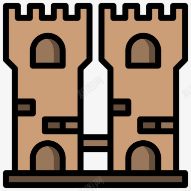城堡建筑系列5线性颜色图标图标