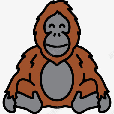 红毛猩猩动物27线形颜色图标图标
