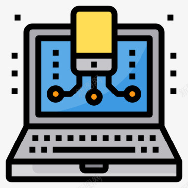 电话电脑和笔记本电脑5线性颜色图标图标