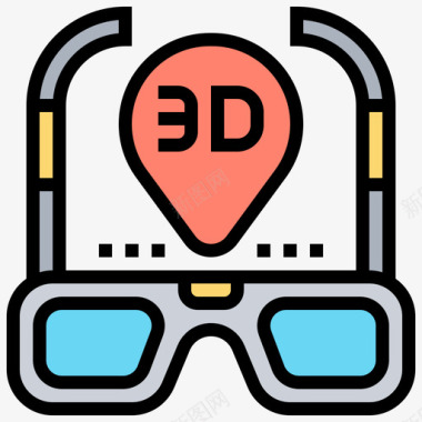 3d眼镜音乐和多媒体4线性颜色图标图标