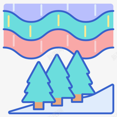 北极光冬季旅行线性颜色图标图标