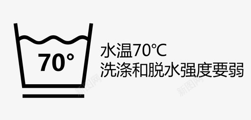 水温标志水温70℃洗涤和脱水强度要弱图标