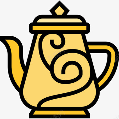 茶壶复古装饰19线性颜色图标图标