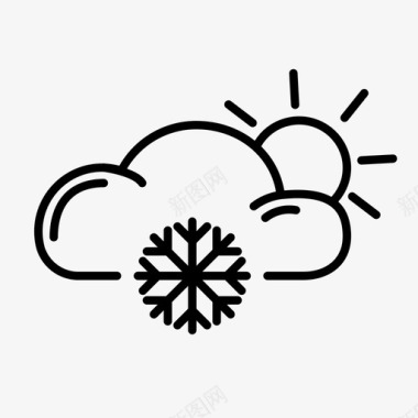 冬天花草云和雪雪花天气图标图标