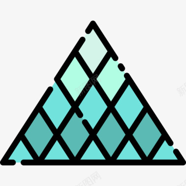 卢浮宫金字塔地标32线性颜色图标图标