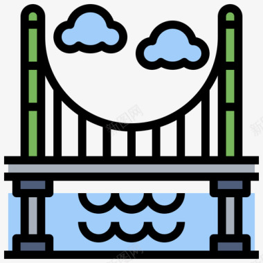 金门大桥世界地标4线条色彩图标图标