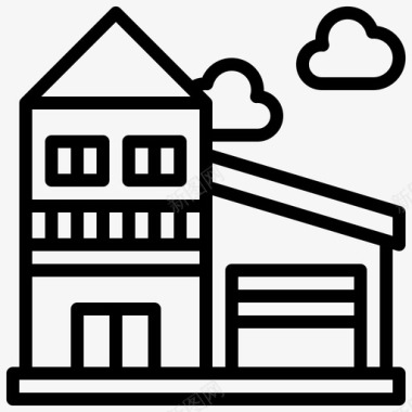 别墅建筑系列2线性图标图标