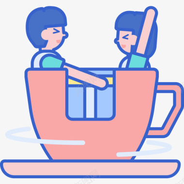 茶杯骑行主题公园线性颜色图标图标