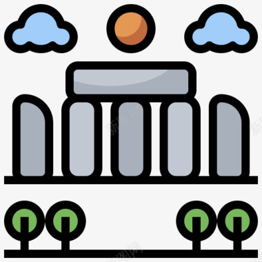 巨石像巨石阵世界地标4线性颜色图标图标