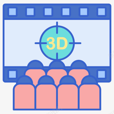 3D数字3d电影电影院1线性颜色图标图标