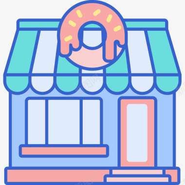 甜甜圈店主题公园线性颜色图标图标