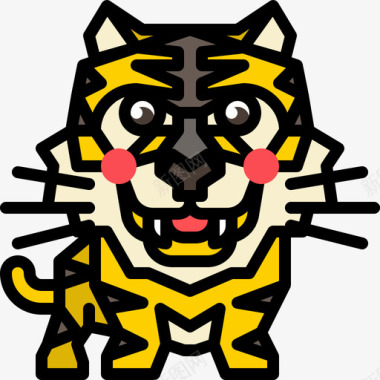 老虎动物17线性颜色图标图标