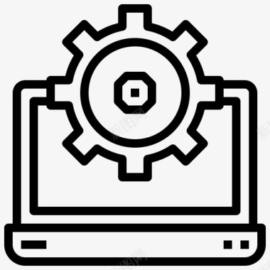 矢量工程运土车笔记本电脑工程77线性图标图标