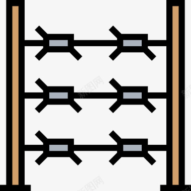 丝网原件铁丝网抗议3线性颜色图标图标