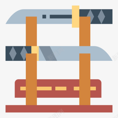 日本寺庙Katana日本40平坦图标图标