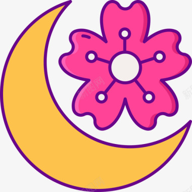 月亮樱花节线颜色图标图标