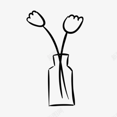 花瓶里的花花店手绘图标图标