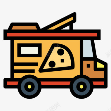 披萨食品车7线性颜色图标图标