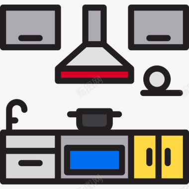 线性框厨房厨房65线性颜色图标图标