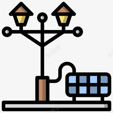现代化路灯路灯可持续能源24线性颜色图标图标