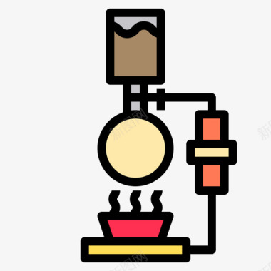 咖啡店图标设计虹吸管咖啡店132线性颜色图标图标