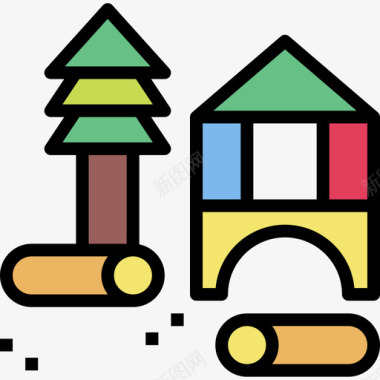积木球玩具积木儿童3线性颜色图标图标