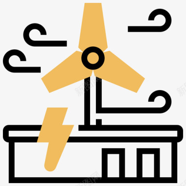 矢量风力发电机风力发电全球变暖3黄影图标图标