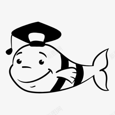 鱼毕业帽子小丑鱼图标图标