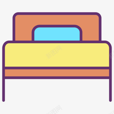 单人床家具装饰4线性颜色图标图标