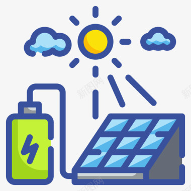太阳能板太阳能电池创新可再生能源2线性颜色图标图标