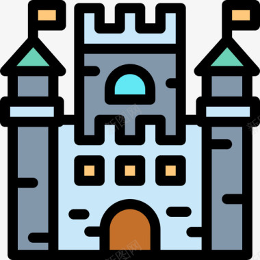 城堡房屋类型21线性颜色图标图标
