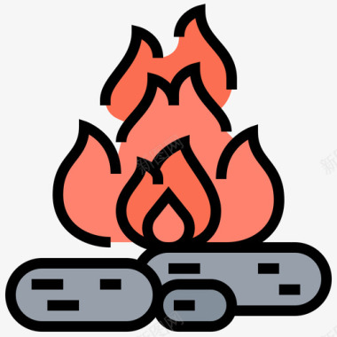 篝火烧烤和烧烤派对3线性颜色图标图标