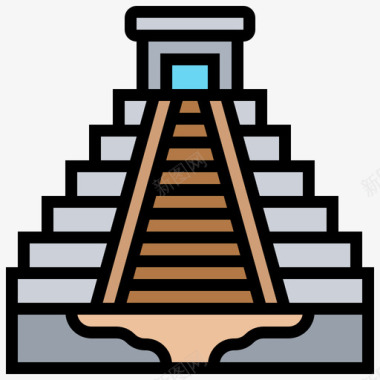 标地点ChichenItza金字塔41号地标线性颜色图标图标