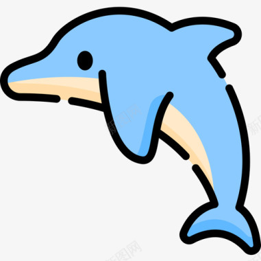 海豚海豚动物53线性颜色图标图标