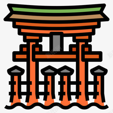 日本茨城神社96线性颜色图标图标