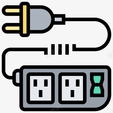 电源线插头插头复古技术5线性颜色图标图标