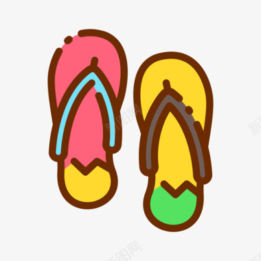 凉鞋波西米亚风格17线性颜色图标图标