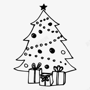 圣诞素描圣诞树图标图标