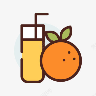 橙汁夏季118线形颜色图标图标