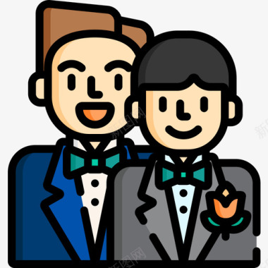 两个新郎208号婚礼直线颜色图标图标